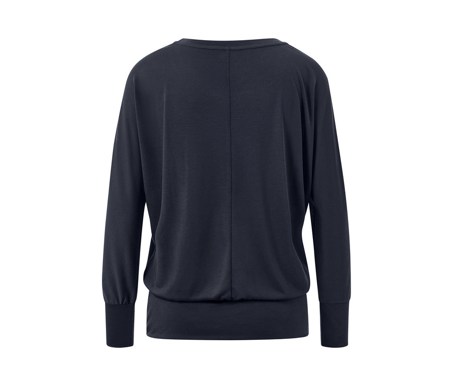 Vue arrière du t-shirt de sport et de yoga bleu marine à manches longues.