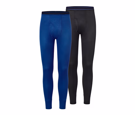 Deux caleçons longs fonctionnels thermiques : un bleu et un noir.