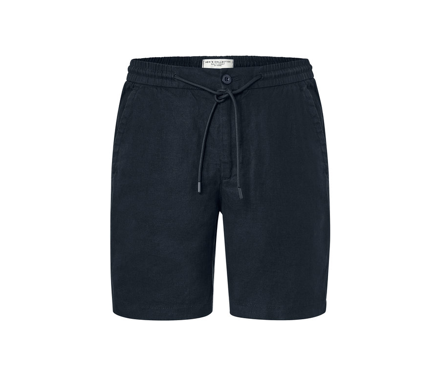 Short bleu marine en lin avec cordon de serrage à la taille.