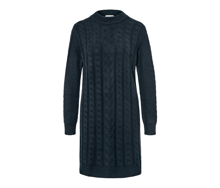 Robe en tricot bleu marine avec motif torsadé.