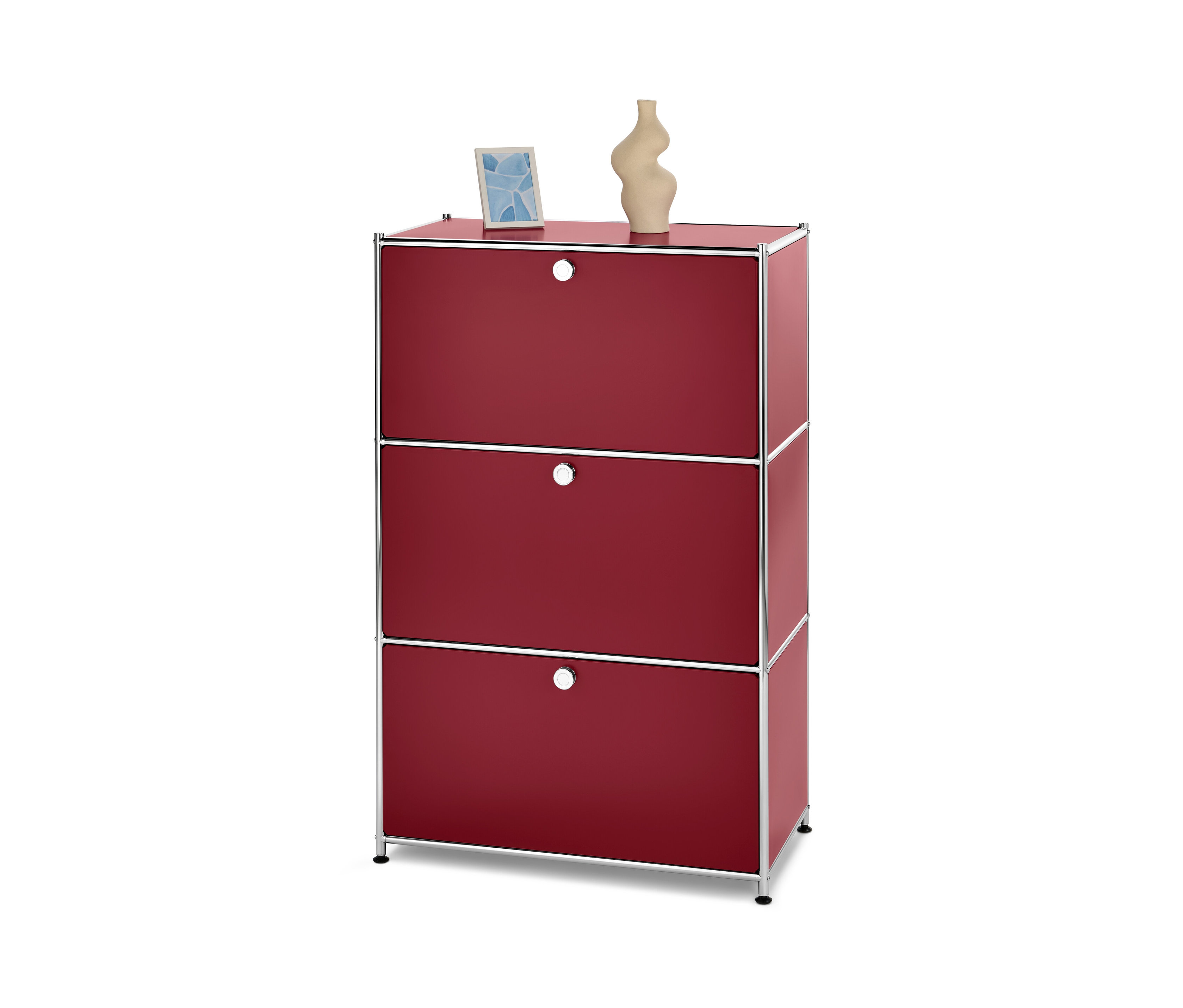 Commode rouge « CN3 » avec trois abattants.