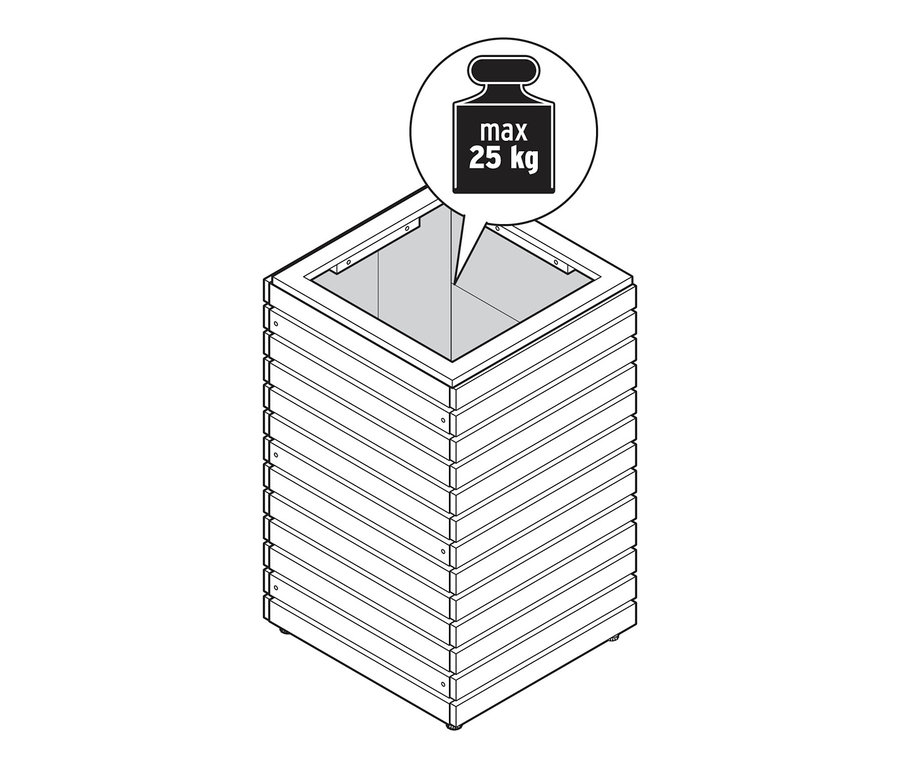 Illustration d'une colonne à plantes Tinus avec une charge maximale de 25 kg.
