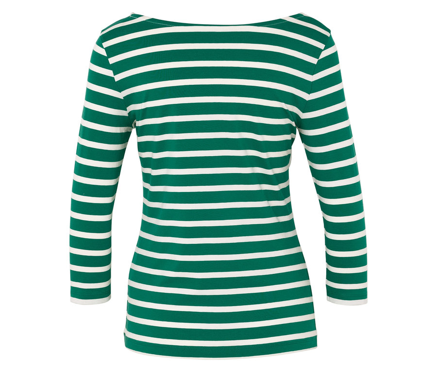 T-shirt à manches longues rayé vert et blanc.