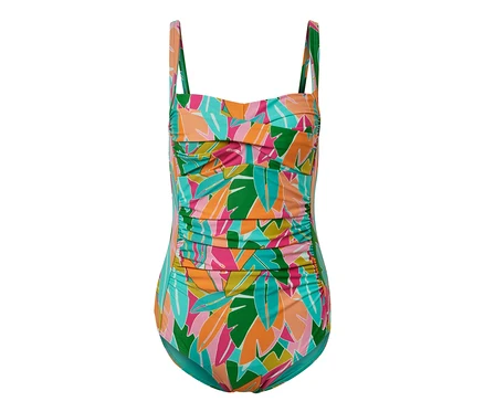 Maillot de bain modelant multicolore à imprimé feuilles.