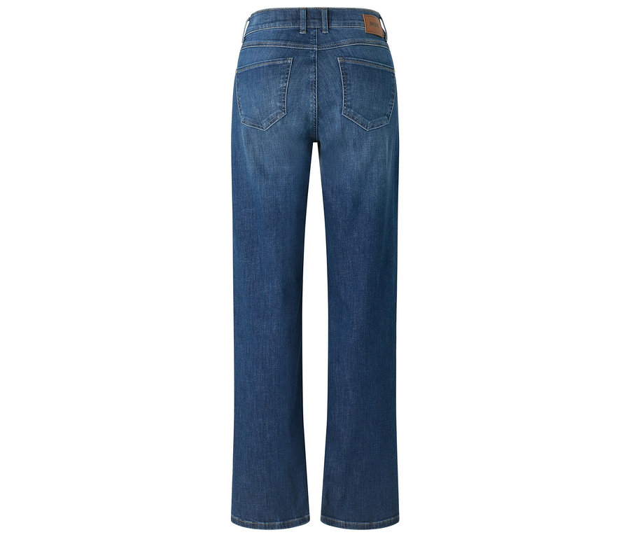 Vue arrière du jean Angels « Liz » jambes larges, bleu moyen usé.