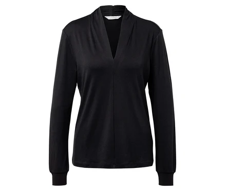 Blusenshirt noir avec col en V.