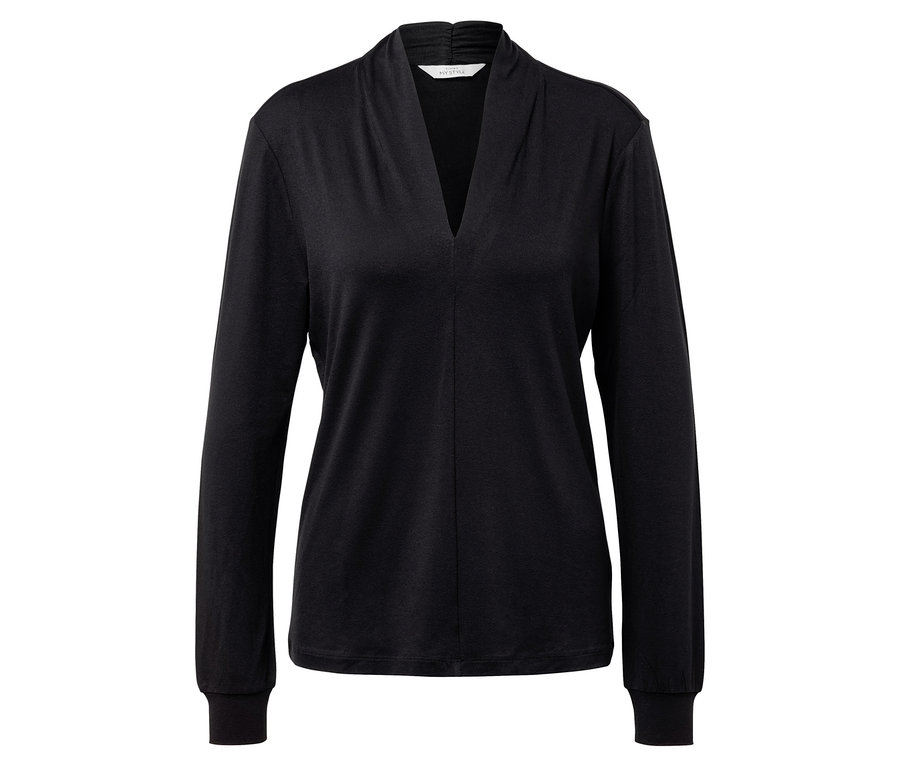 Blusenshirt noir avec col en V.