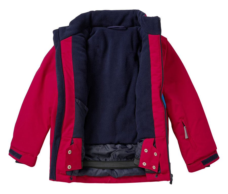 Veste de neige JAKO-O ouverte, couleur raisin avec doublure bleu marine.