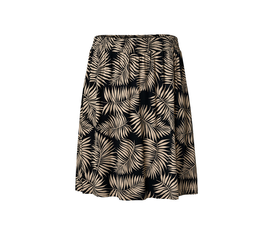 Une robe en jersey imprimée avec des motifs de feuilles de palmier.