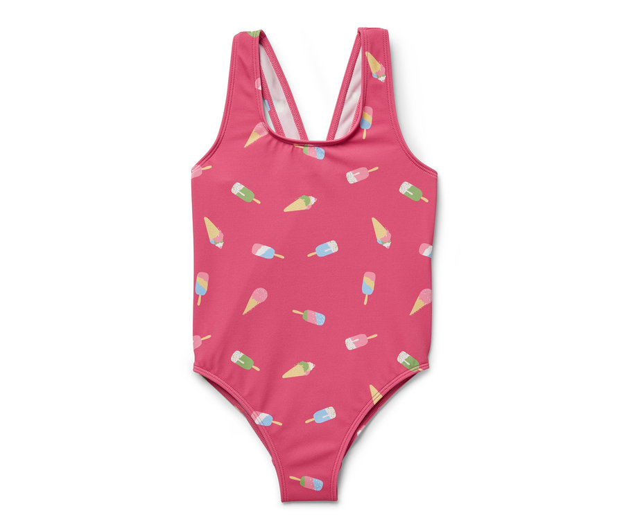 Maillot de bain pour enfant rose avec motifs de crème glacée.