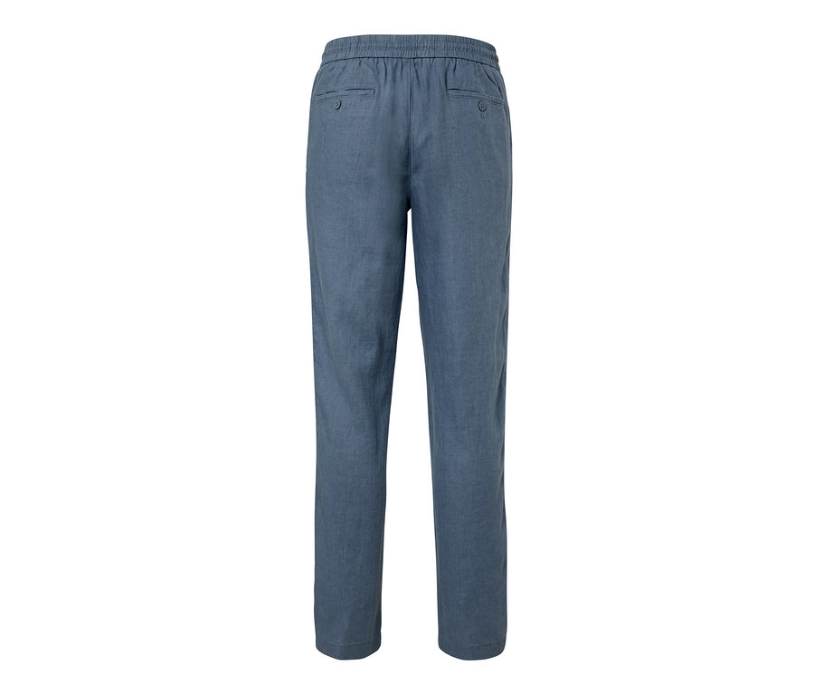Pantalon chino en lin bleu.