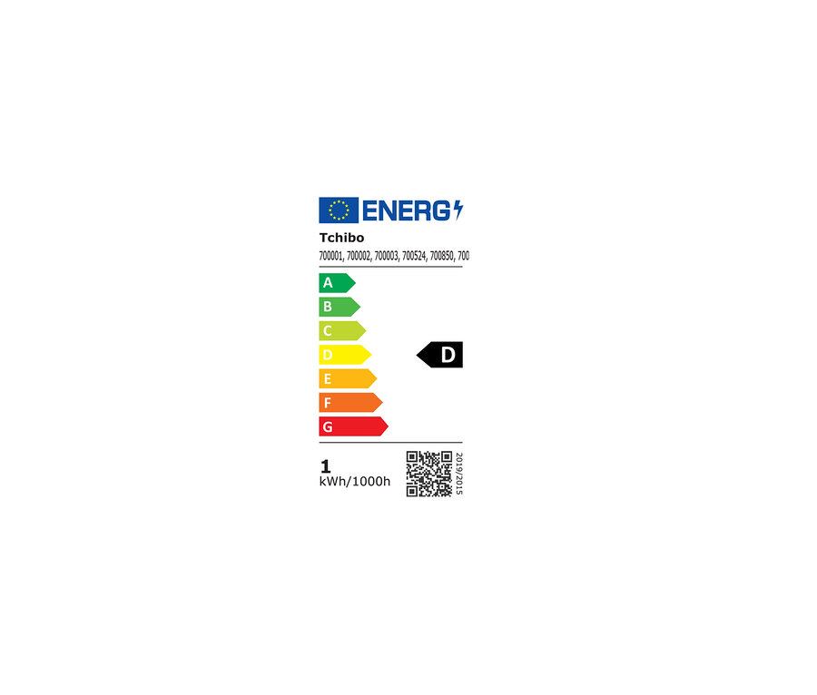 Étiquette énergétique de classe D pour lampe de table d’extérieur à LED rechargeable sauge.