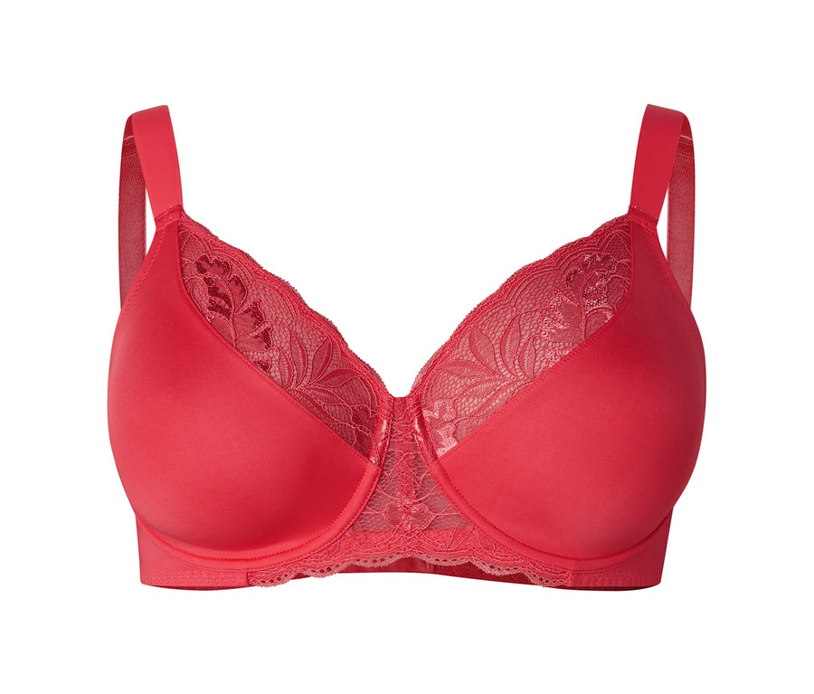 Soutien-gorge minimiseur rouge avec dentelle.