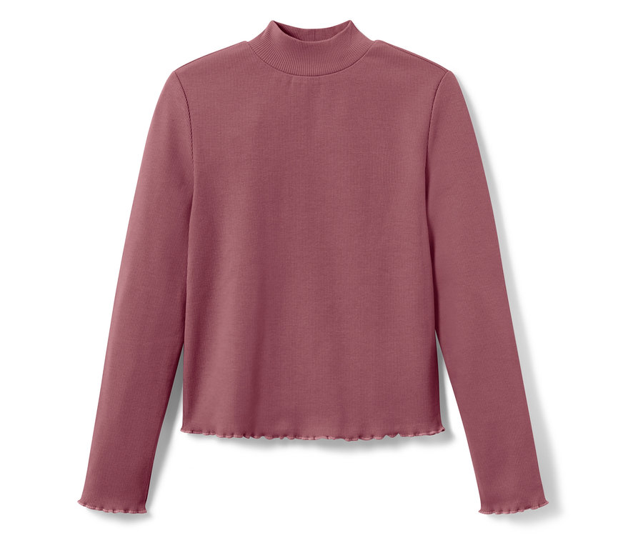 Haut bordeaux côtelé à manches longues et col montant.
