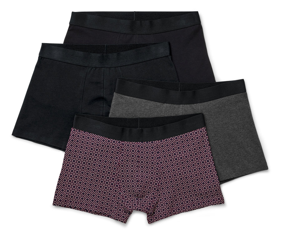 Quatre boxers : noirs, gris et à motifs.