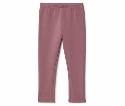 Un legging mauve avec une taille élastique est posé sur un fond blanc.