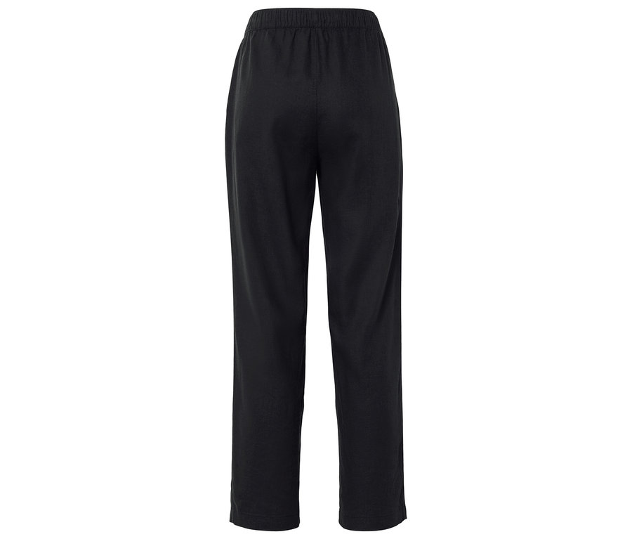 Pantalon noir ample avec taille élastique, photographié de dos.