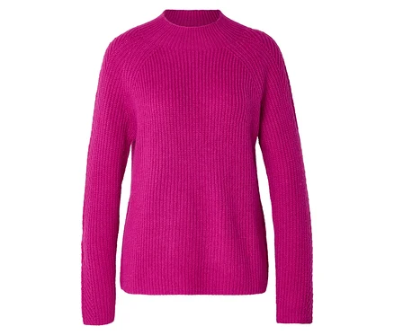 Pull rose à col droit en grosse maille.