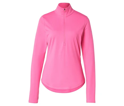 Haut de sport rose à manches longues avec un court zip au niveau du col.