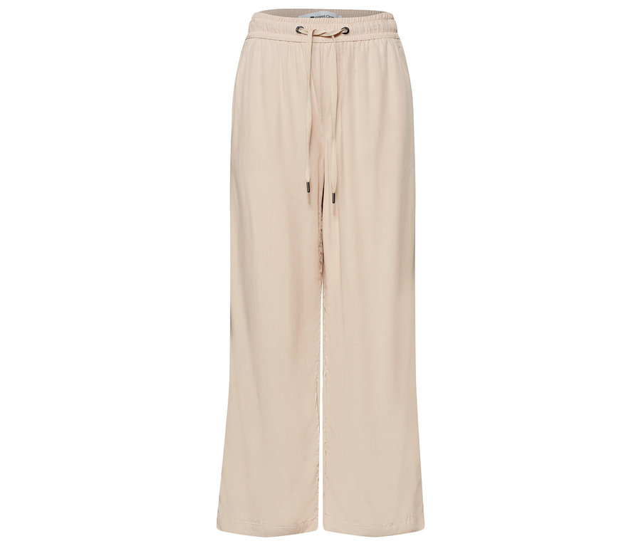 Culotte 7/8 Street One « EMMA » beige avec taille élastique et cordon de serrage, présentée à plat.