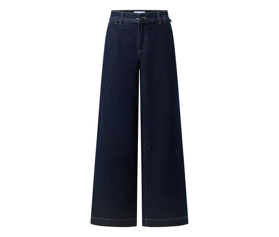 Jean Angels « Liva » Sleek bleu foncé, taille haute, coupe large avec ceinture.