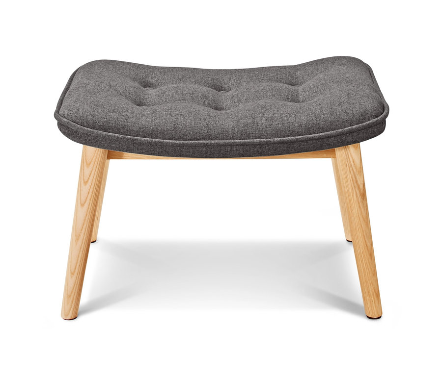 Fauteuil individuel gris foncé avec repose-pieds sur fond blanc.