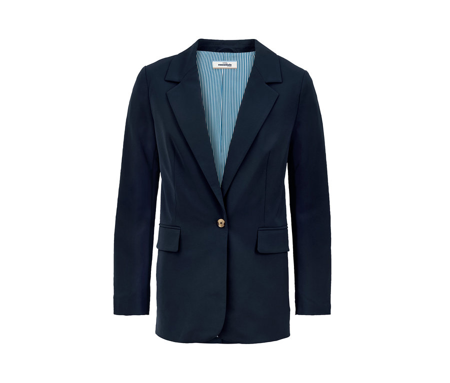 Un blazer en toile bleu marine.