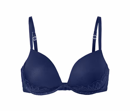Soutien-gorge push-up vario bleu marine avec détails en dentelle.