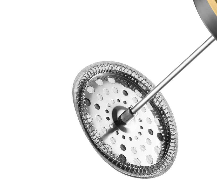 Détail d'une cafetière à piston dorée de 800 ml pour 6 tasses.