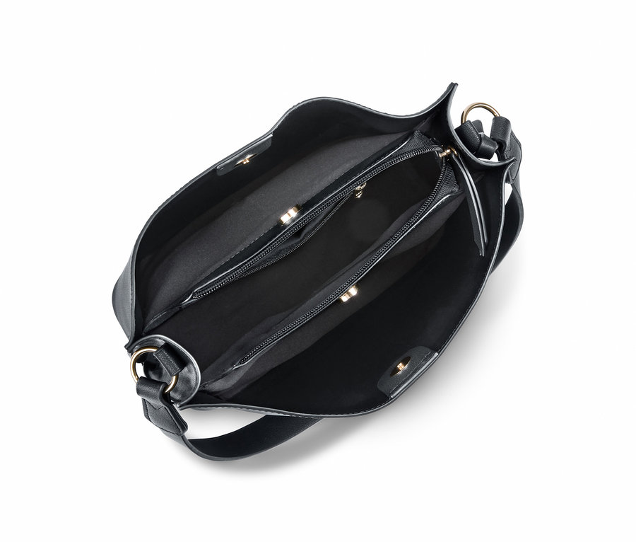 Sac à bandoulière noir avec poche intérieure zippée.