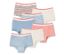 Sept culottes pour filles de différentes couleurs et motifs avec une taille rouge.
