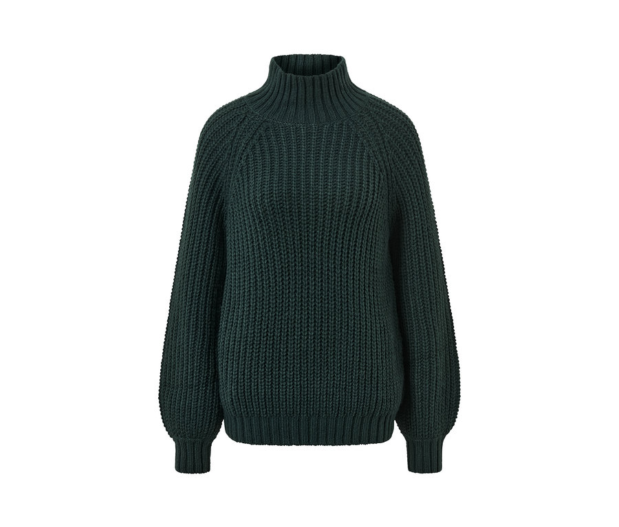 Pull en maille vert foncé avec col montant.