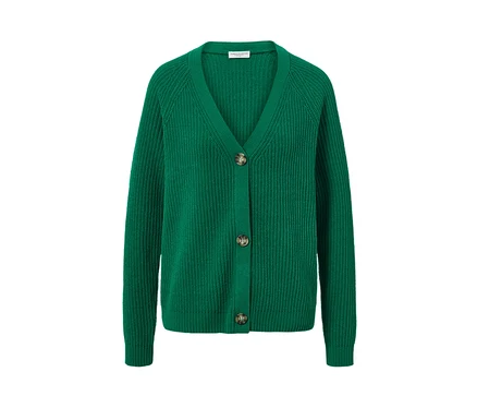 Cardigan en grosse maille vert boutonné.