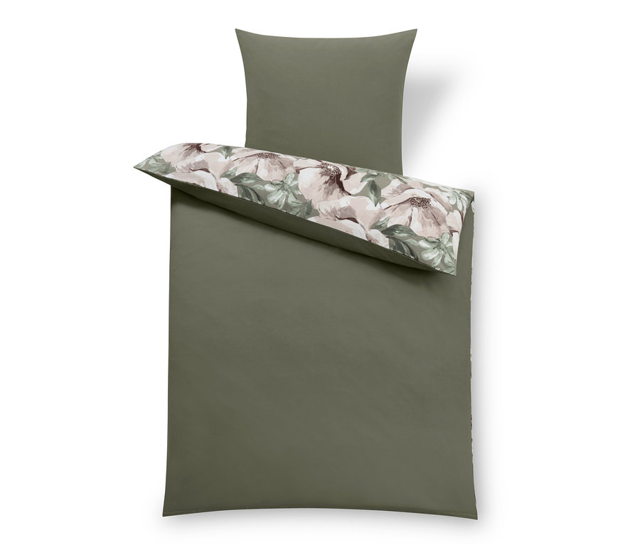 Parure de lit en molleton vert olive, taille normale et grande taille, à motif floral.