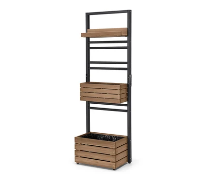 Cadre en métal noir avec jardinière murale « Elin » avec étagères flexiblement accrochables.