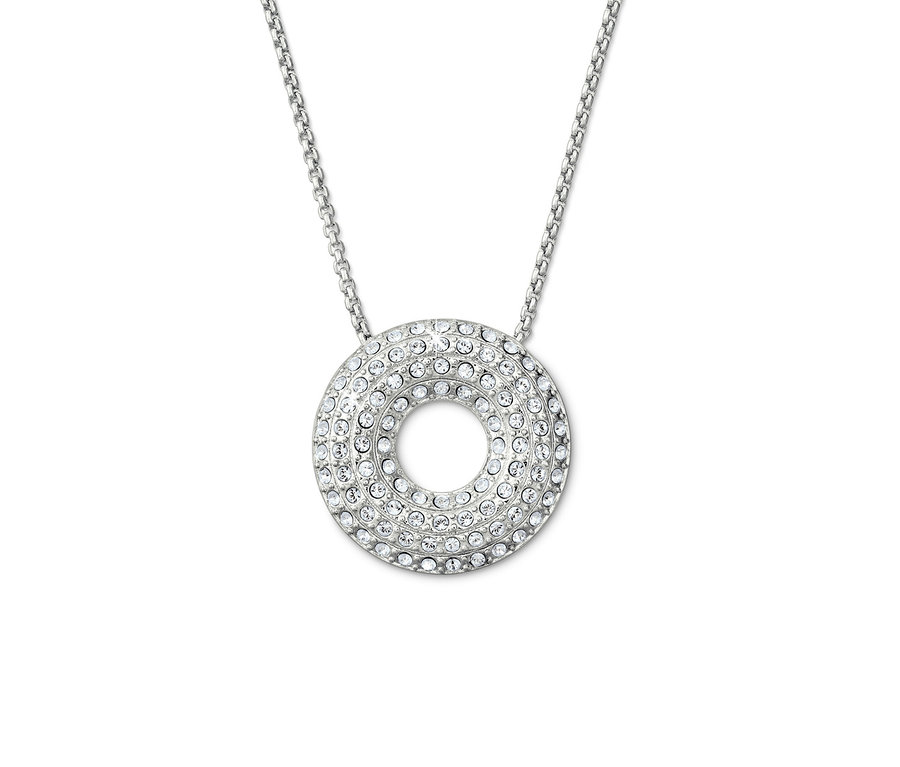 Chaîne sparkle donut argentée avec un pendentif rond serti de petits strass.
