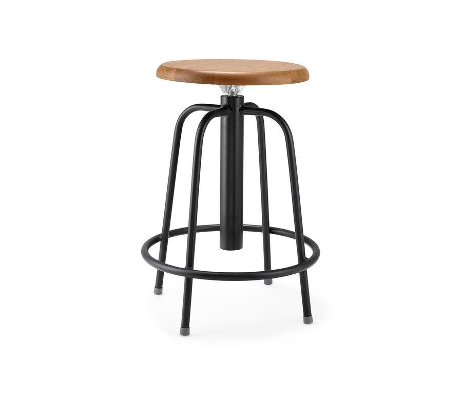 Tabouret de bar noir à hauteur réglable.