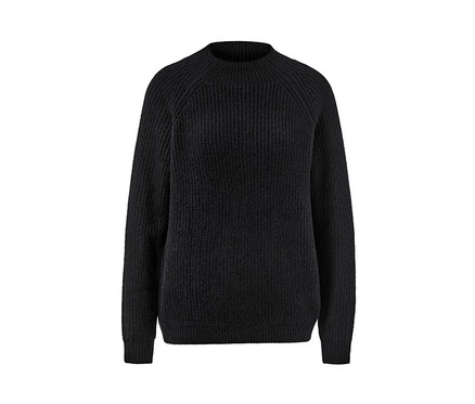 Pull à col droit en grosse maille, noir