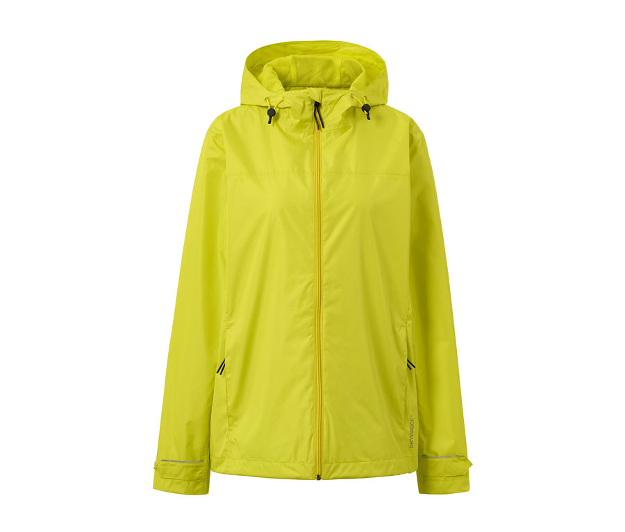 Veste de pluie jaune avec capuche.