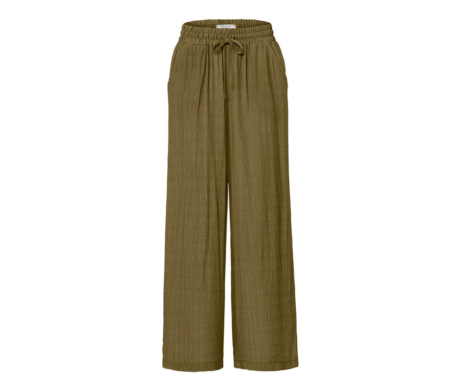 Pantalon à taille élastique olive avec cordon de serrage.