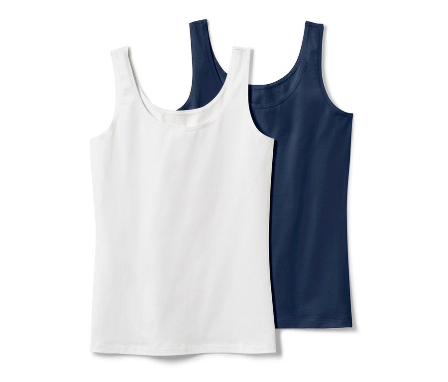 Deux débardeurs, bleu foncé et blanc.