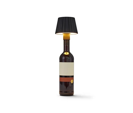 Une bouteille lumineuse à LED avec un abat-jour noir.