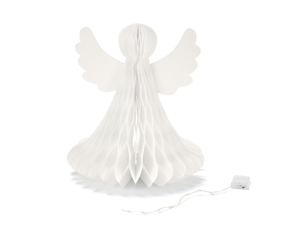 Gros plan d'un ange en papier blanc à LED, taille XL.