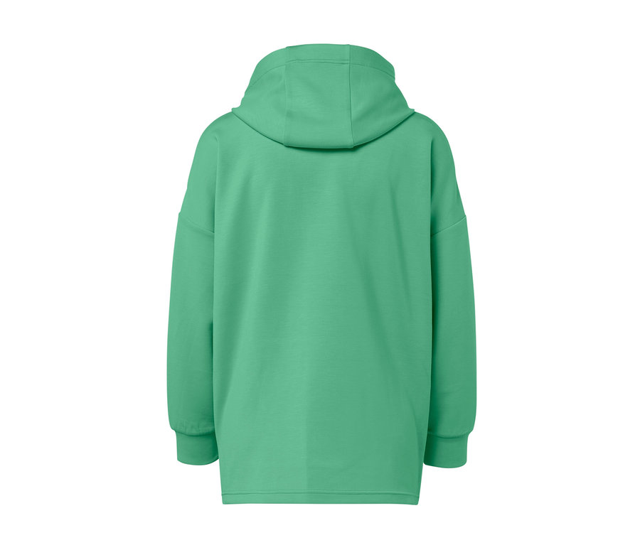 Vue arrière d'un pull à capuche vert en mélange de modal.