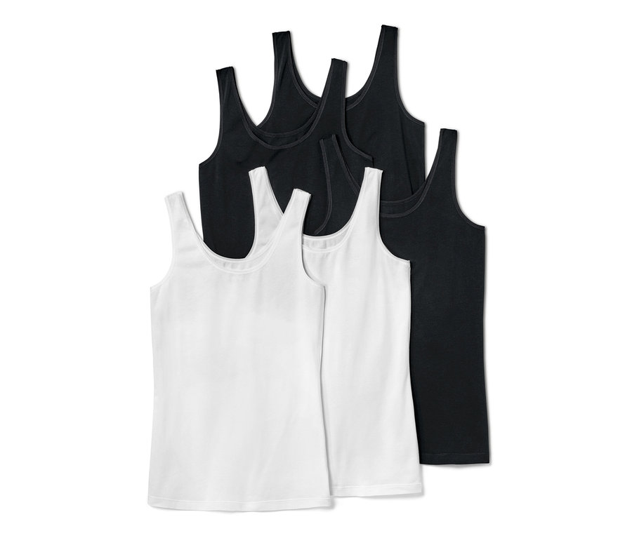 Cinq débardeurs, dont deux blancs et trois noirs.