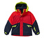 La veste robuste pour enfant JAKO-O rouge tomate est une veste d'hiver à capuche rouge, bleu marine et jaune néon.