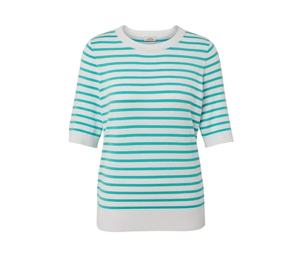 Pull en maille fine rayé turquoise.