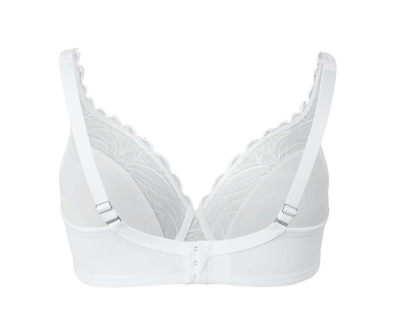 Vue détaillée de l'arrière d'un soutien-gorge à armatures blanc.