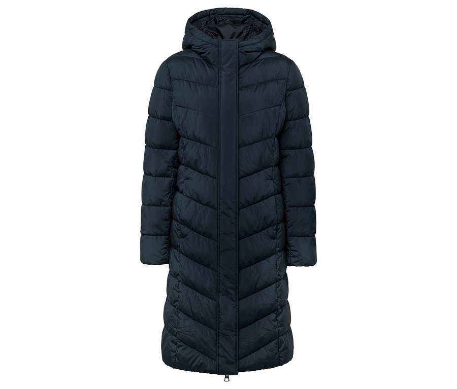 Doudoune bleu marine avec capuche.