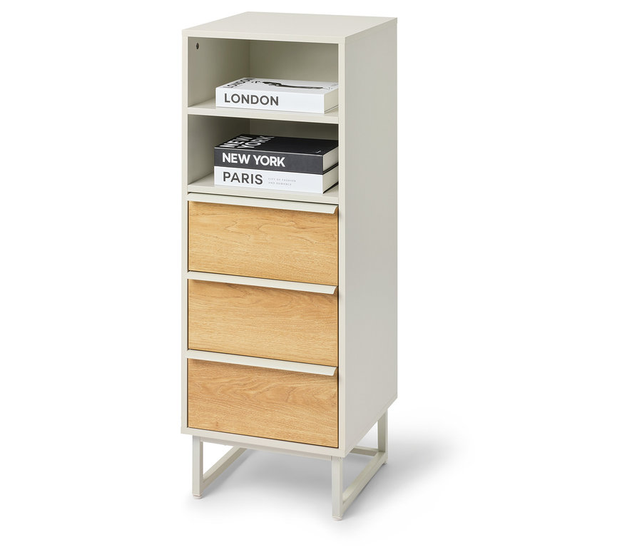 Colonne à tiroirs « LEEG » avec 3 tiroirs sur fond blanc.